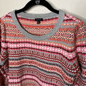 TALBOTS Fair Isle Crewneck Sweater - Holiday - Pink, gray, red - size Large